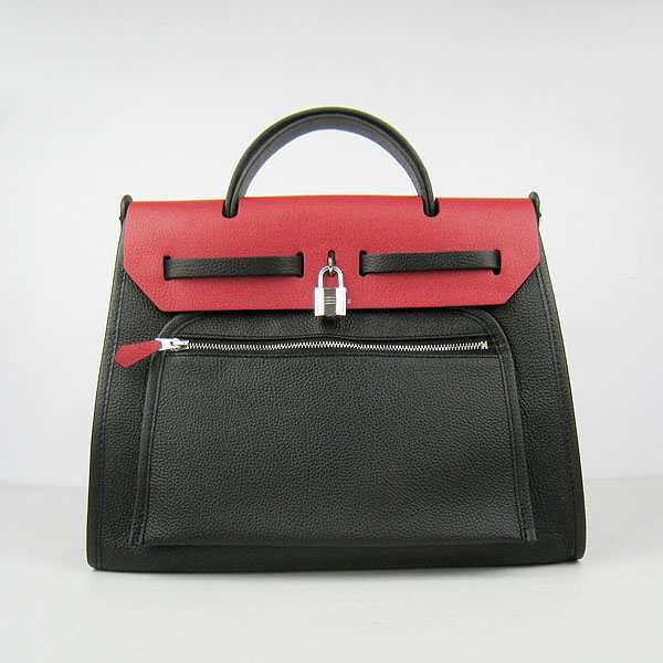 7A Replica Hermes Black/Red Kelly 32cm Togo Leather Bag 60667 - Click Image to Close